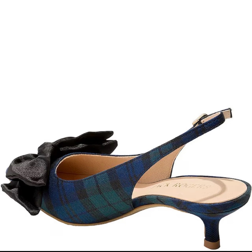 Jack Rogers Debra Tartan Plaid Satin Bow Slingback Kitten Heel Pumps 7.5 7 1/2 - Picture 3 of 5